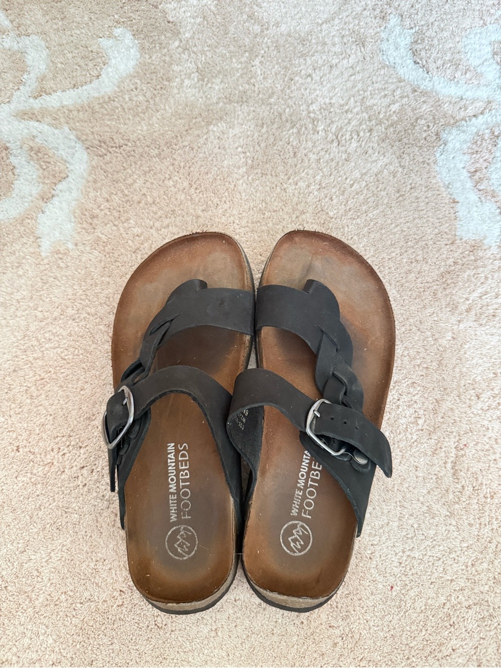 White Mountain Footbeds Black Double-Buckle Sandals worn a few times!